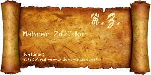Mahrer Zádor névjegykártya